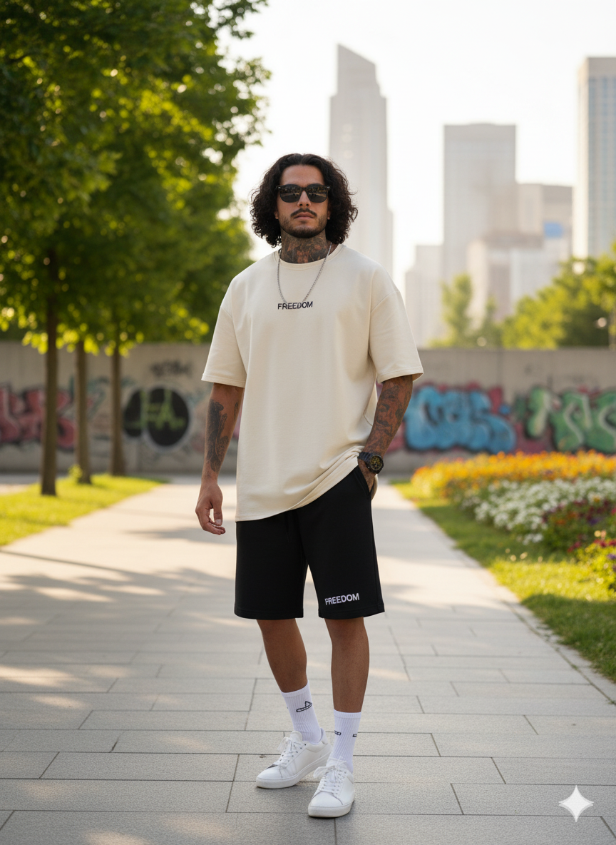 Camiseta Pantalonetas Oversize Beige