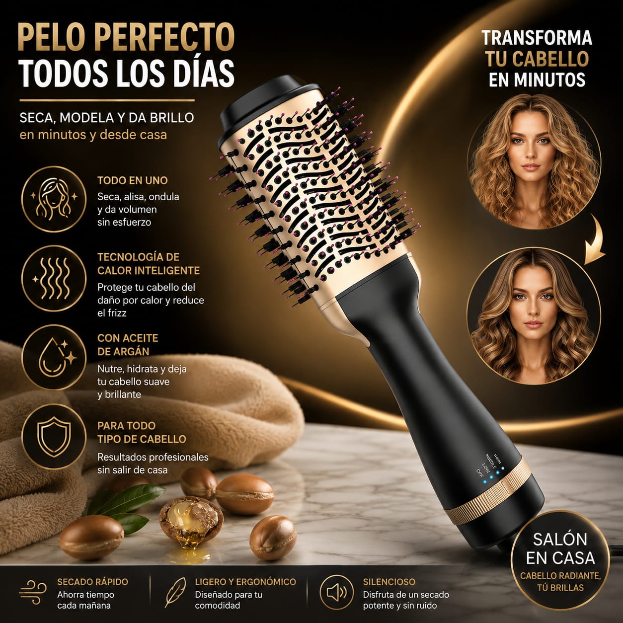 Cepillo Secador Para Cabello Keratin