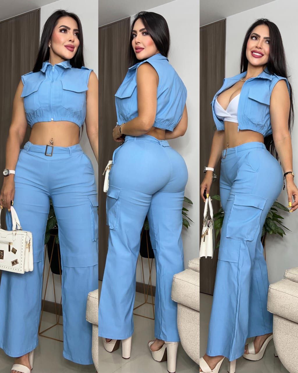 Conjunto Top Chaleco Y Pantalon
