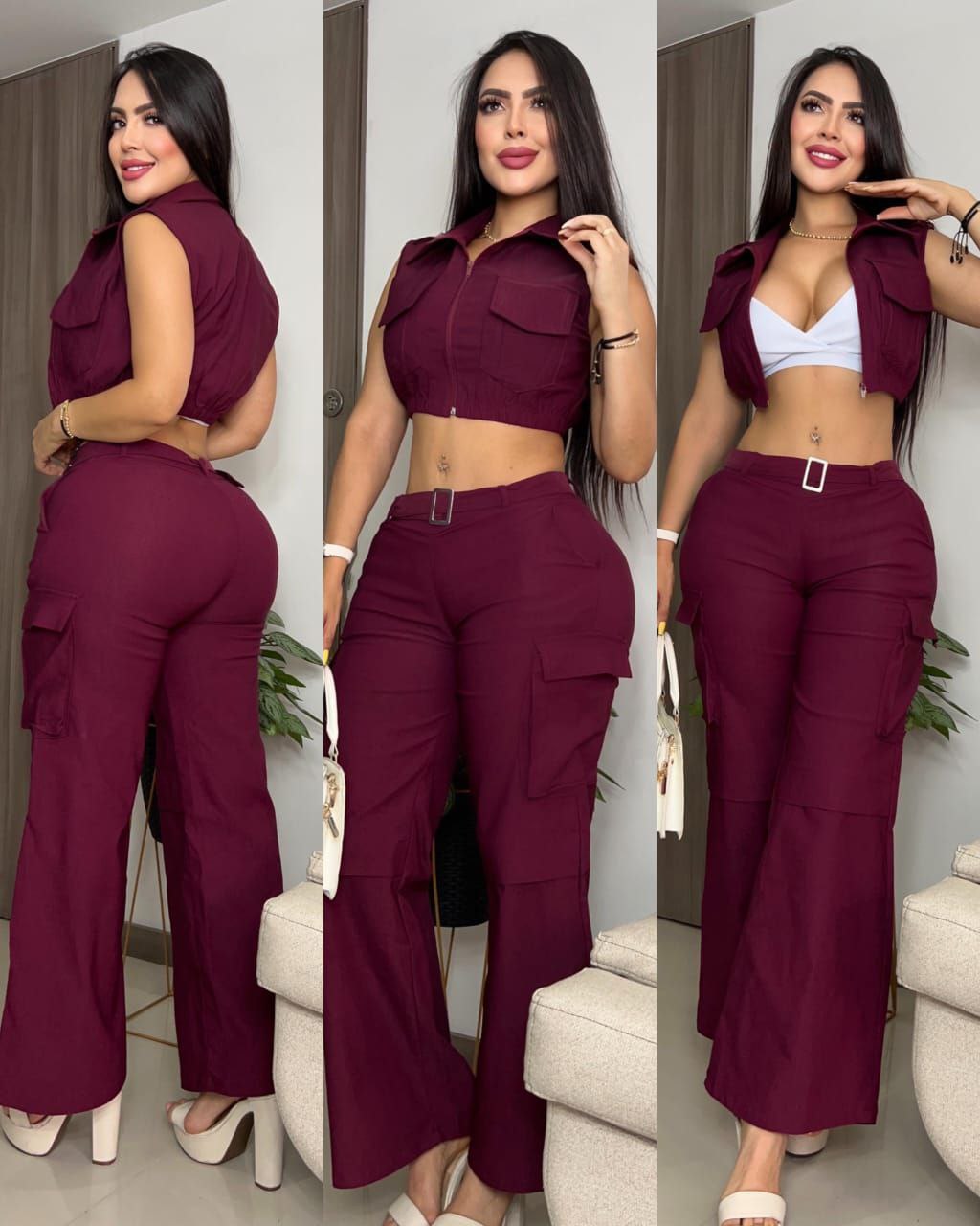 Conjunto Top Chaleco Y Pantalon