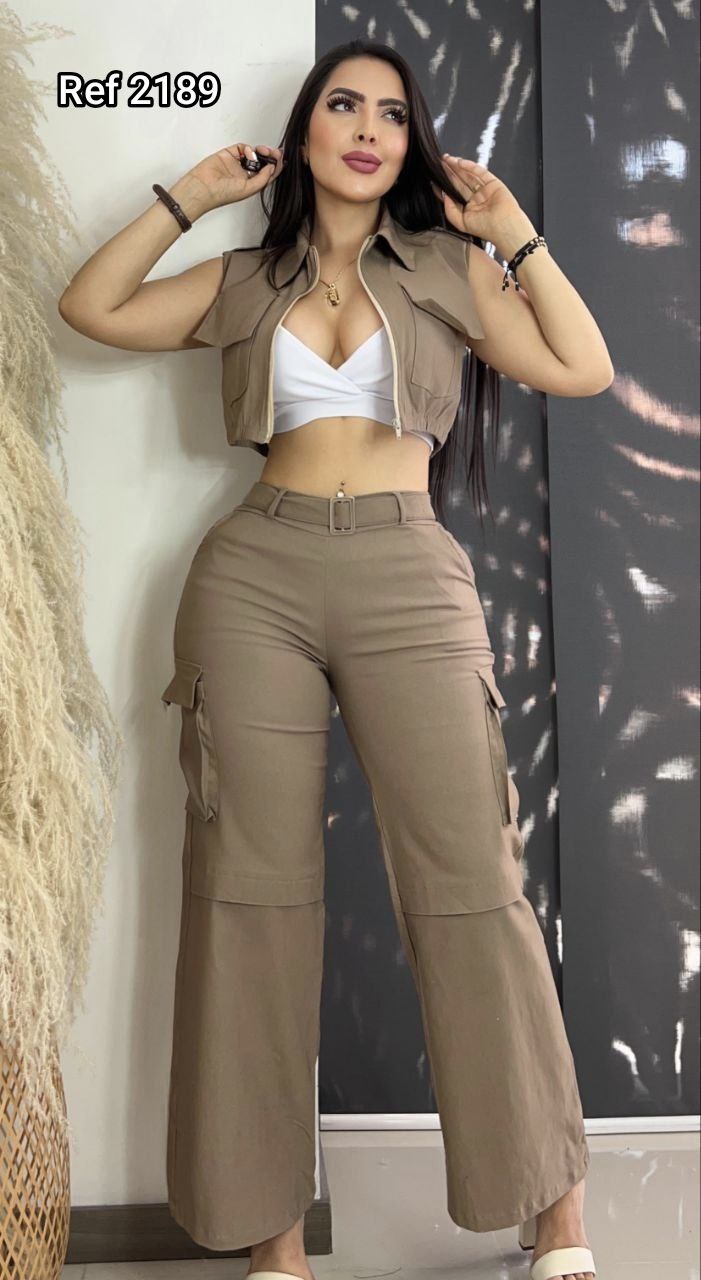 Conjunto Top Chaleco Y Pantalon