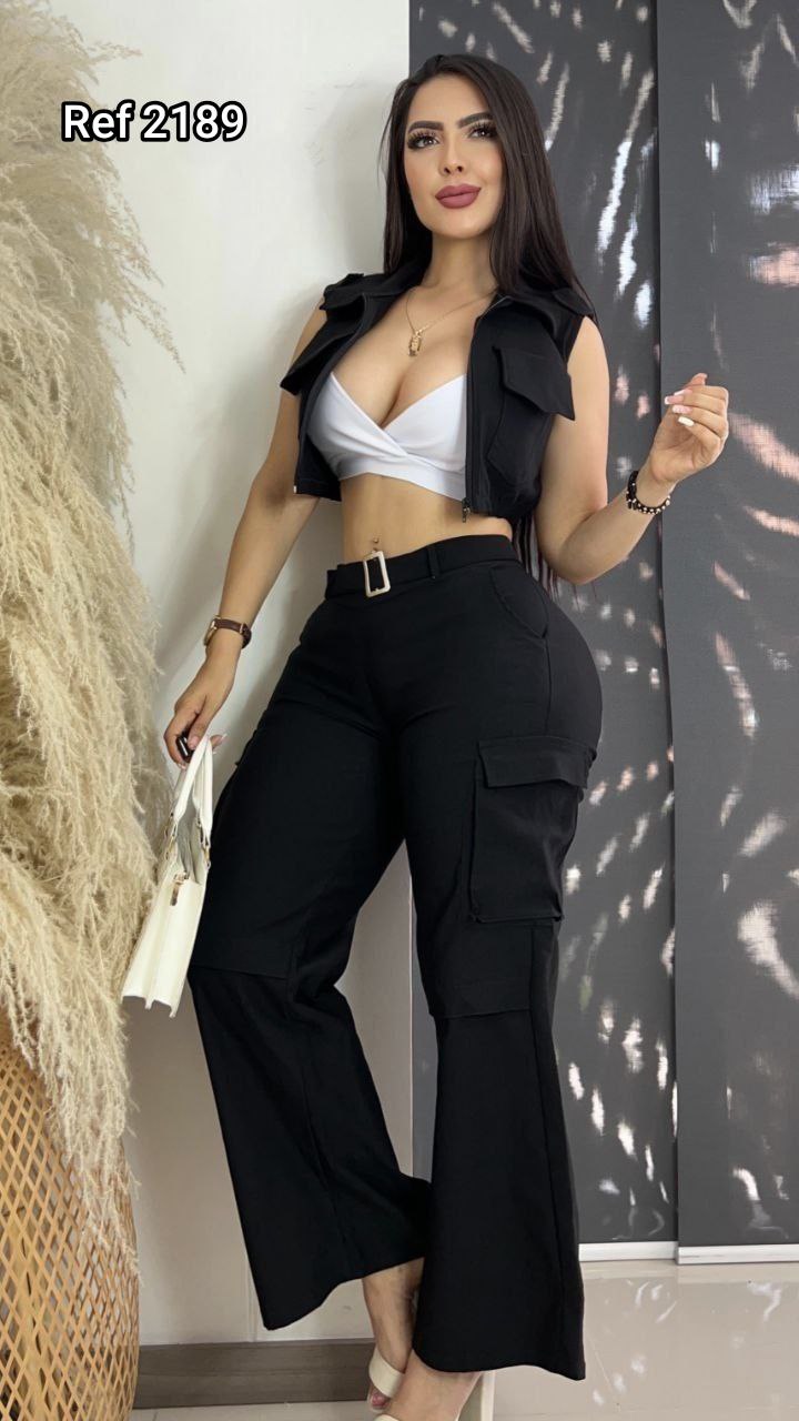 Conjunto Top Chaleco Y Pantalon