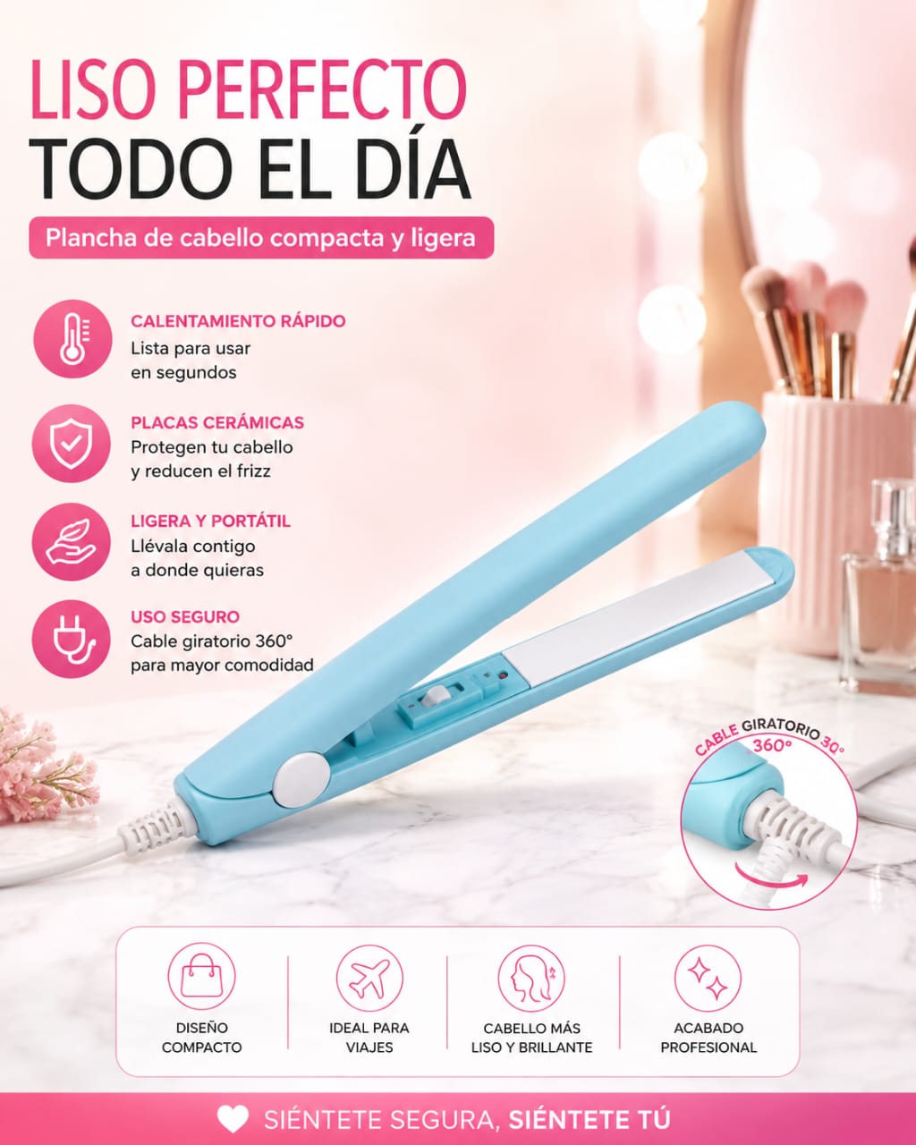 Plancha Mini Viajera Para Cabello Cerami